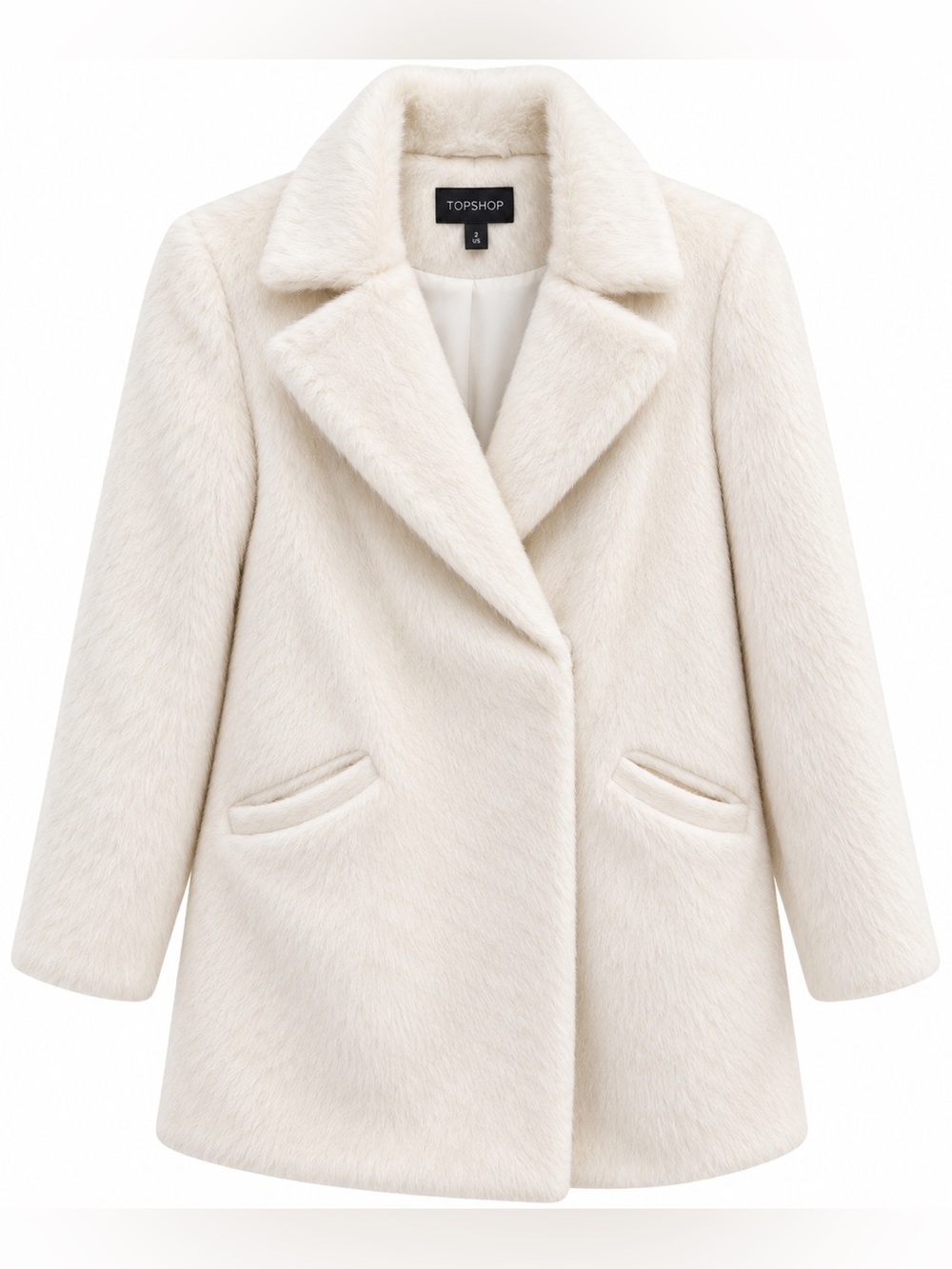 Topshop | Cream Faux Fur Brushed
Wool Dress Coat | Size 2 US